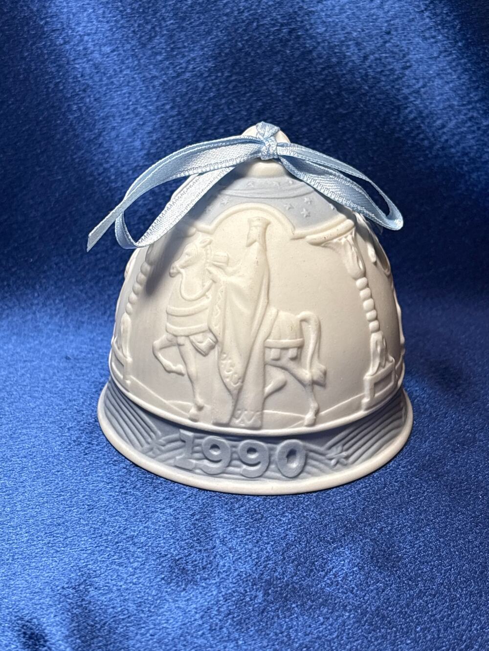 Vintage Lladro 1990 Bisque Porcelain Christmas Bell Ornament